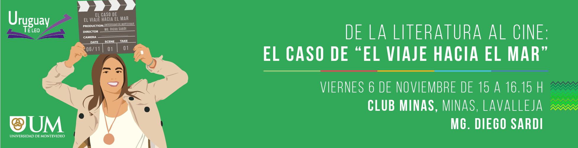 Portada actividad de la UM para preuniversitarios: de la literatura al cine. Imágenes de libros y claqueta de cine