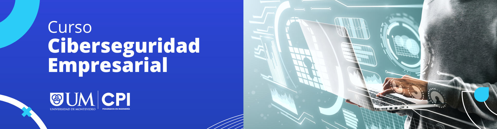 Curso de Ciberseguridad empresarial. Se muestra una persona con una computadora.