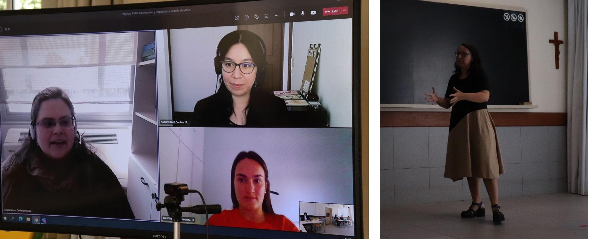 Victoria Gomez y los investigadores en pantalla virtual