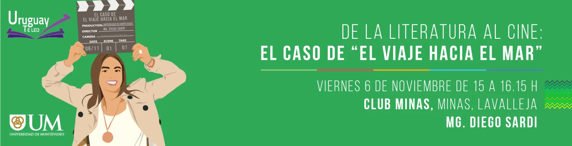 Portada actividad de la UM para preuniversitarios: de la literatura al cine. Imágenes de libros y claqueta de cine