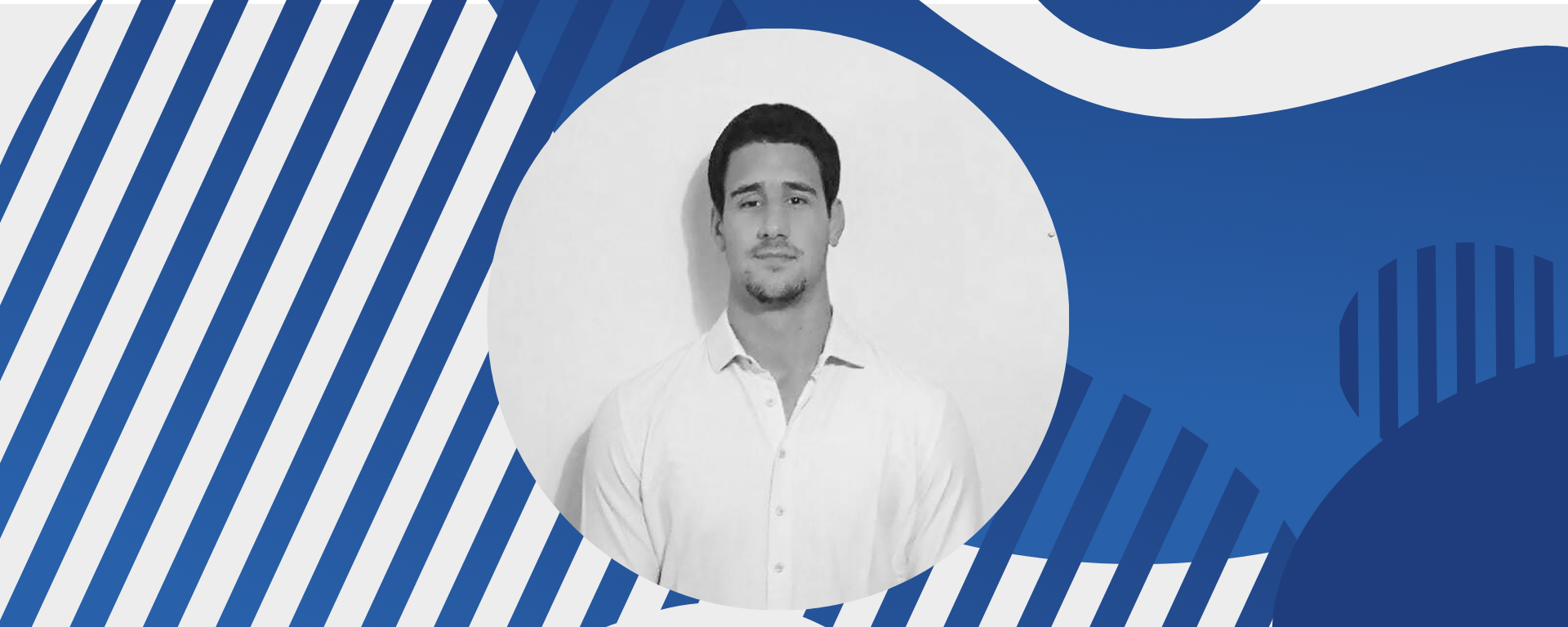 Retrato Lukas Bergengruen, sobre fondo azul con texturas Retrato Lukas Bergengruen, sobre fondo azul con texturas